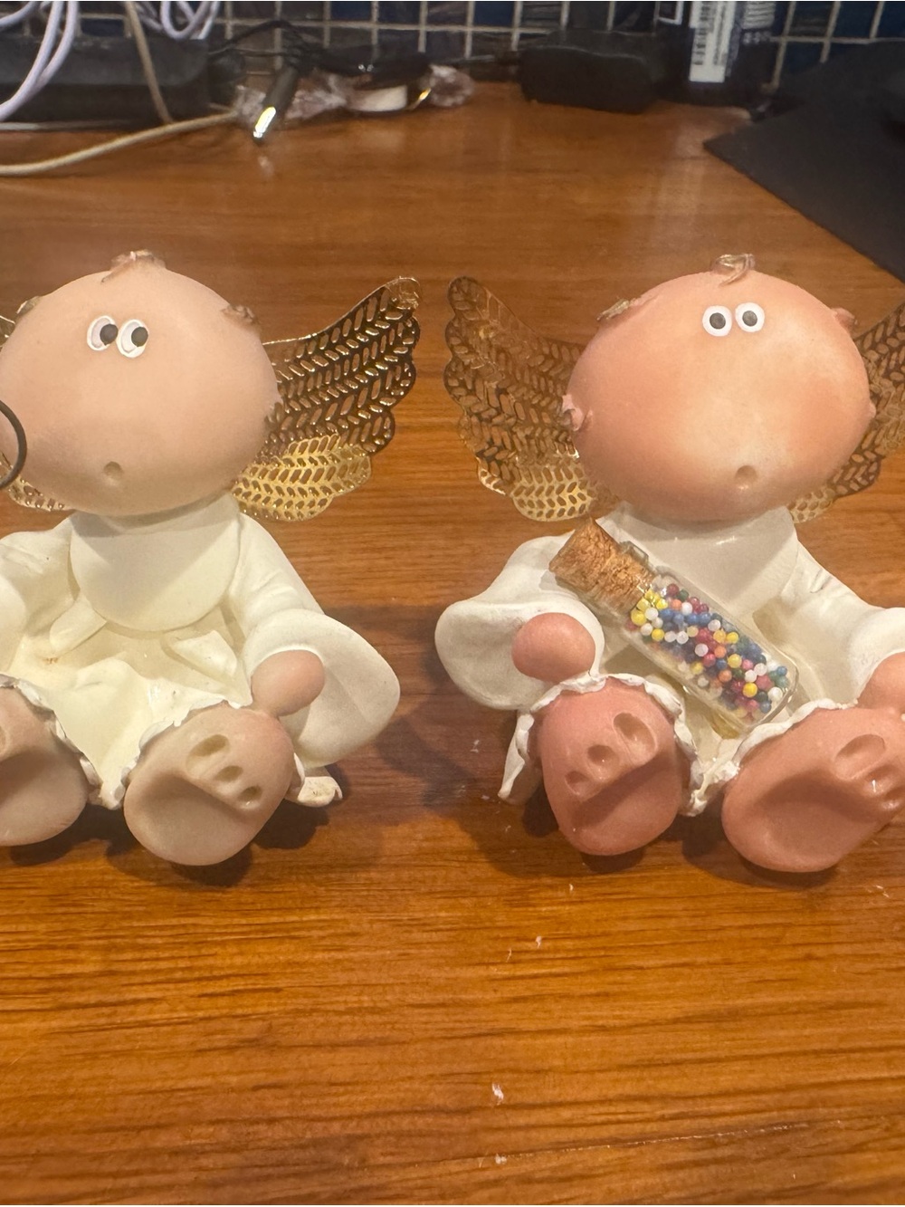 Set of Two Vintage 2001 Kirk Ceramic Angel Figurines with Gold Wings